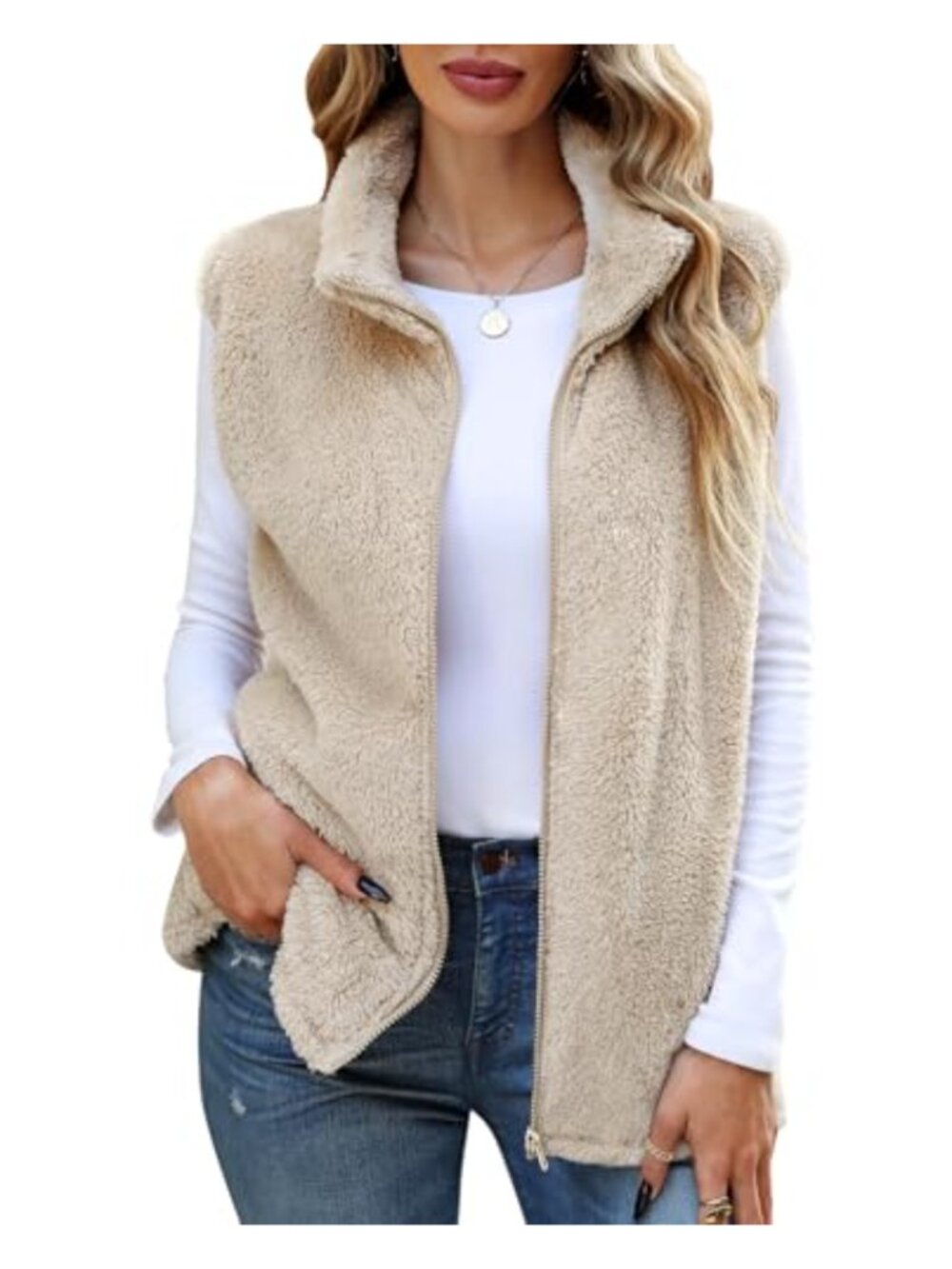 Women's Fleece Vest Lightweight Zip Up Sleeveless Jacket with Pockets